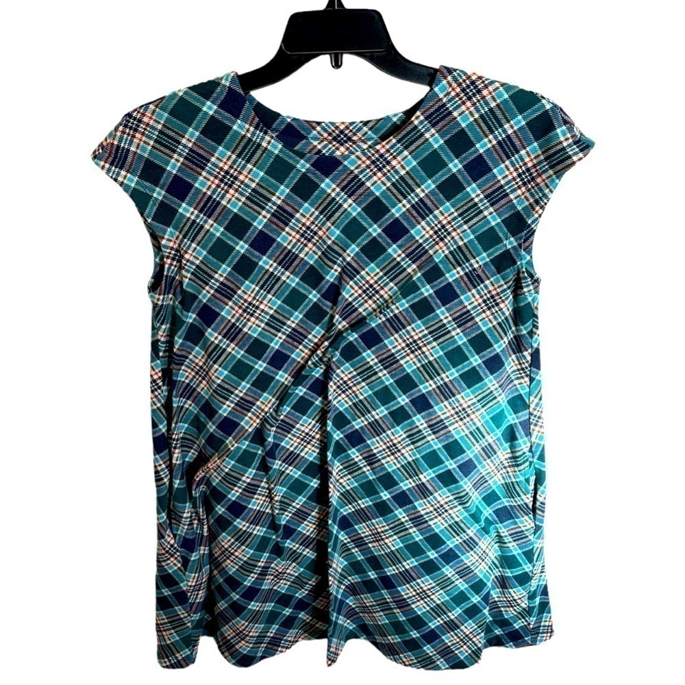 Anthropologie Uncle Frank Plaid Blue Green Blouse Mini Dress Size Small